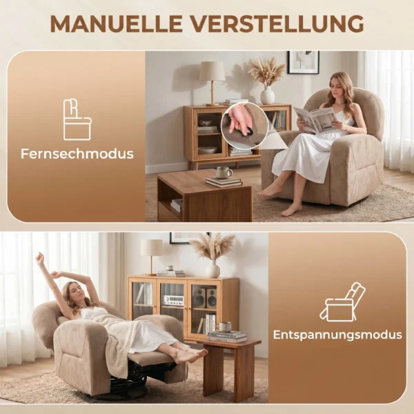 Relaxfauteuil, 360° Draaibare Ligstoel Met Wolkenzachte Fluweelstof, Brede Zitting, Voor Woonkamer, Khaki