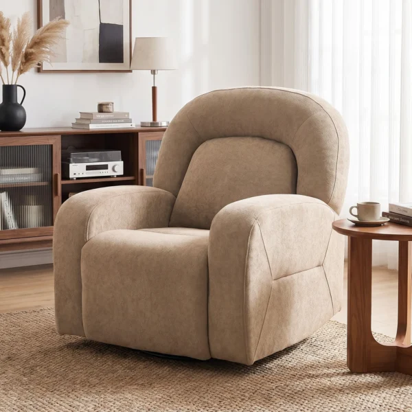Relaxfauteuil, 360° Draaibare Ligstoel Met Wolkenzachte Fluweelstof, Brede Zitting, Voor Woonkamer, Khaki