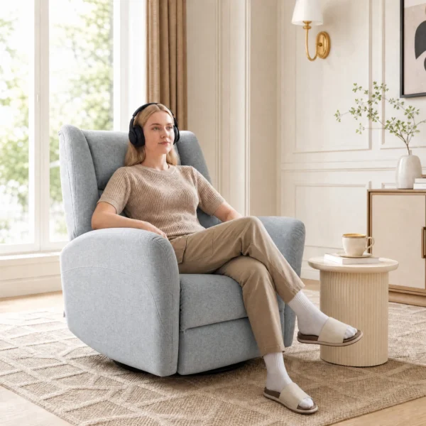 Relaxfauteuil, Draaibare Televisiefauteuil Met Ligfunctie, Brede Diepe Zitplaats, Krasbestendige Stof Voor Woonkamer, Lichtgrijs