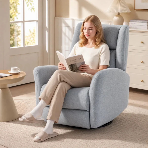 Relaxfauteuil, Draaibare Televisiefauteuil Met Ligfunctie, Brede Diepe Zitplaats, Krasbestendige Stof Voor Woonkamer, Lichtgrijs