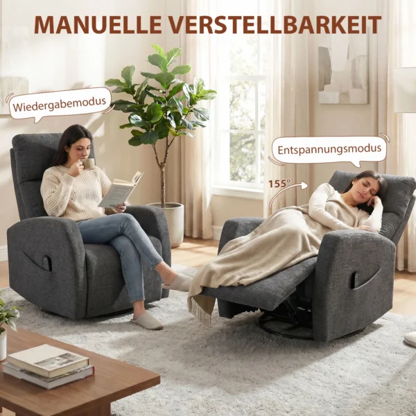 Relaxfauteuil Draaibare TV fauteuil Met Warmte En Vibratiemassage, Ligfunctie, Schommelfunctie Donkergrijs