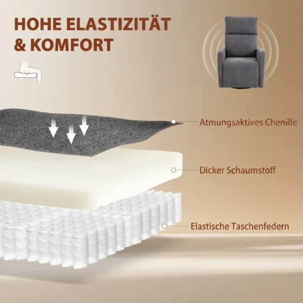 Relaxfauteuil Draaibare TV fauteuil Met Warmte En Vibratiemassage, Ligfunctie, Schommelfunctie Donkergrijs