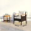 Rieten Bistroset 3 delige FSC Tuinmeubelset Met 2 Stoelen, 2 laags Houten Tafel, Dikke Wasbare Kussens