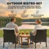 Rieten Bistroset 3 delige FSC Tuinmeubelset Met 2 Stoelen, 2 laags Houten Tafel, Dikke Wasbare Kussens
