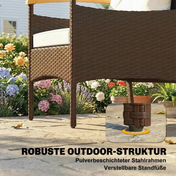 Rieten Bistroset 3 delige FSC Tuinmeubelset Met 2 Stoelen, 2 laags Houten Tafel, Dikke Wasbare Kussens