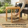 Rieten Bistroset 3 delige FSC Tuinmeubelset Met 2 Stoelen, 2 laags Houten Tafel, Dikke Wasbare Kussens