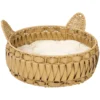 Rieten Kattenbed Met Afneembaar Kussen, Kattenmand Voor Katten Tot 10 Kg, 50 X 50 X 25 Cm, Lichtbruin