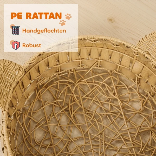 Rieten Kattenbed Met Afneembaar Kussen, Kattenmand Voor Katten Tot 10 Kg, 50 X 50 X 25 Cm, Lichtbruin