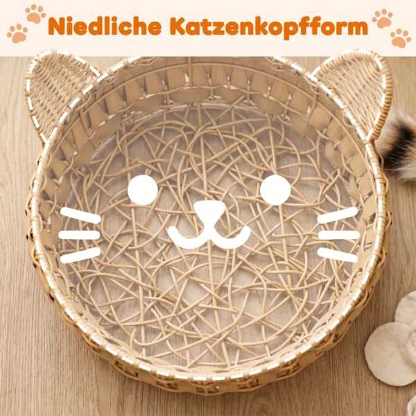 Rieten Kattenbed Met Afneembaar Kussen, Kattenmand Voor Katten Tot 10 Kg, 50 X 50 X 25 Cm, Lichtbruin