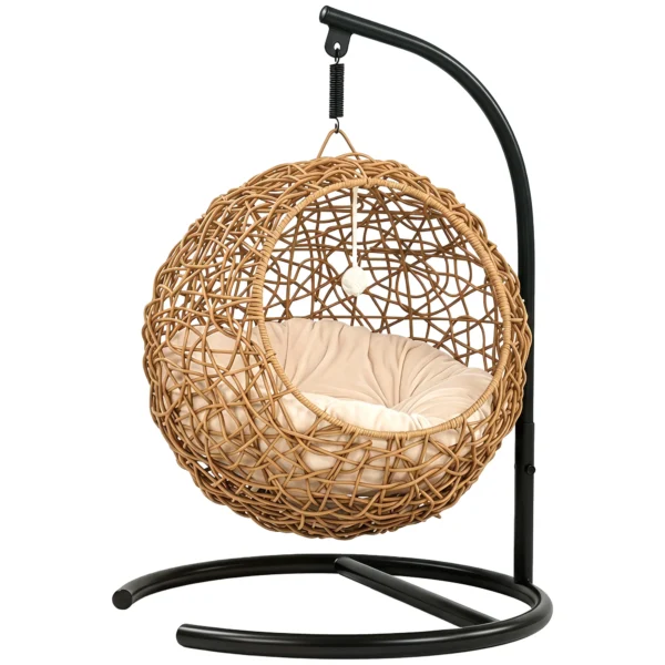 Rieten Kattenbed Met Wasbaar Kussen En Speelbal, Voor Katten Tot 10 Kg, 45 X 41 X 75 Cm, Lichtbruin
