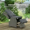 Rieten Stoel Met Klaptafel, Ligstoel Tuinstoel Verstelbare Rugleuning En Voetensteun 81 X 58 X 98,5 Cm Donkergrijs