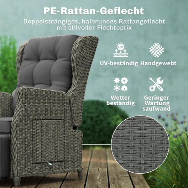 Rieten Stoel Met Klaptafel, Ligstoel Tuinstoel Verstelbare Rugleuning En Voetensteun 81 X 58 X 98,5 Cm Donkergrijs