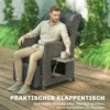 Rieten Stoel Met Klaptafel, Ligstoel Tuinstoel Verstelbare Rugleuning En Voetensteun 81 X 58 X 98,5 Cm Donkergrijs