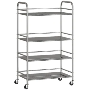 Rolwagen, Keukenwagen Met 4 Niveaus, Verstelbare Planken En Handvatten, Voor Woonkamer Keuken, Zilver, 60 X 35 X 100 Cm