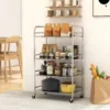 Rolwagen, Keukenwagen Met 4 Niveaus, Verstelbare Planken En Handvatten, Voor Woonkamer Keuken, Zilver, 60 X 35 X 100 Cm