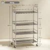 Rolwagen, Keukenwagen Met 4 Niveaus, Verstelbare Planken En Handvatten, Voor Woonkamer Keuken, Zilver, 60 X 35 X 100 Cm