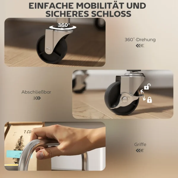 Rolwagen, Keukenwagen Met 4 Niveaus, Verstelbare Planken En Handvatten, Voor Woonkamer Keuken, Zilver, 60 X 35 X 100 Cm