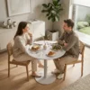 Ronde Keukentafel Voor 2 Personen Met Stalen Frame, Ruimtebesparend, 60 X 60 X 72 Cm, Beige