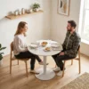 Ronde Keukentafel Voor 2 Personen Met Stalen Frame, Ruimtebesparend, 60 X 60 X 72 Cm, Beige