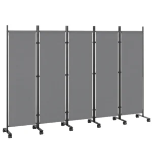 Ruimteverdeler 5 delig 252 X 40 Cm Vrijstaande Paravent Met 12 Rollen Opvouwbare Scheidingswand DIY Donkergrijs