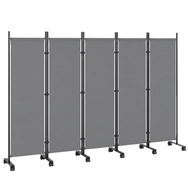 Ruimteverdeler 5 delig 252 X 40 Cm Vrijstaande Paravent Met 12 Rollen Opvouwbare Scheidingswand DIY Donkergrijs