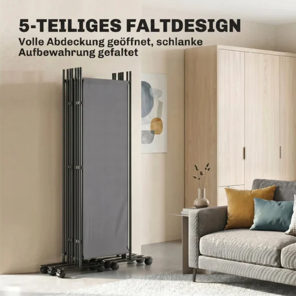 Ruimteverdeler 5 delig 252 X 40 Cm Vrijstaande Paravent Met 12 Rollen Opvouwbare Scheidingswand DIY Donkergrijs