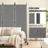 Ruimteverdeler 5 delig 252 X 40 Cm Vrijstaande Paravent Met 12 Rollen Opvouwbare Scheidingswand DIY Donkergrijs