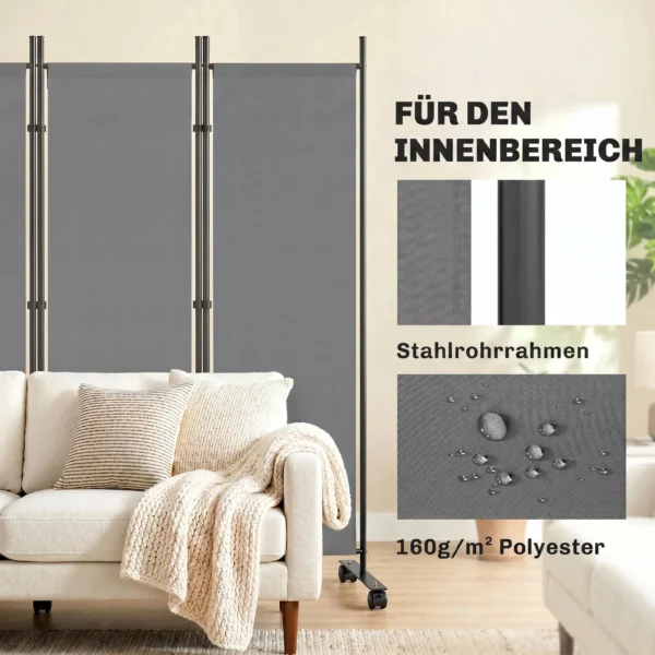 Ruimteverdeler 5 delig 252 X 40 Cm Vrijstaande Paravent Met 12 Rollen Opvouwbare Scheidingswand DIY Donkergrijs
