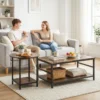 Salontafelset, 2 delig, Rechthoekige En Ronde Tafel Met 2 laags Opbergruimte, Voor Woonkamer, Rustiek Bruin