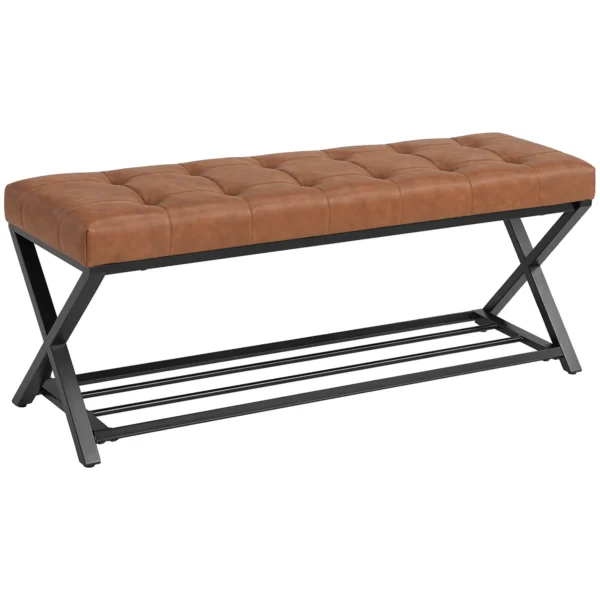 Schoenenbank, Entreebank Met Kunstleren Bekleding, Opslag Tot 220 Kg Voor Hal, Entree, 112 X 37 X 47 Cm, Bruin