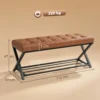 Schoenenbank, Entreebank Met Kunstleren Bekleding, Opslag Tot 220 Kg Voor Hal, Entree, 112 X 37 X 47 Cm, Bruin