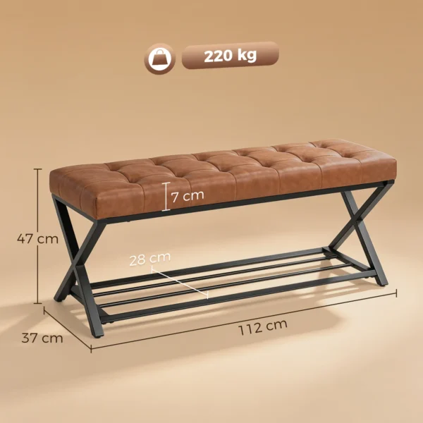 Schoenenbank, Entreebank Met Kunstleren Bekleding, Opslag Tot 220 Kg Voor Hal, Entree, 112 X 37 X 47 Cm, Bruin
