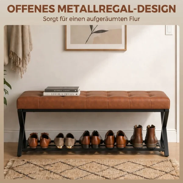 Schoenenbank, Entreebank Met Kunstleren Bekleding, Opslag Tot 220 Kg Voor Hal, Entree, 112 X 37 X 47 Cm, Bruin