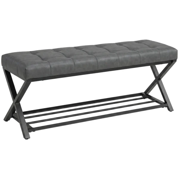 Schoenenbank, Entreebank Met Kunstleren Bekleding, Opslag Tot 220 Kg Voor Hal, Entree, 112 X 37 X 47 Cm, Donkergrijs