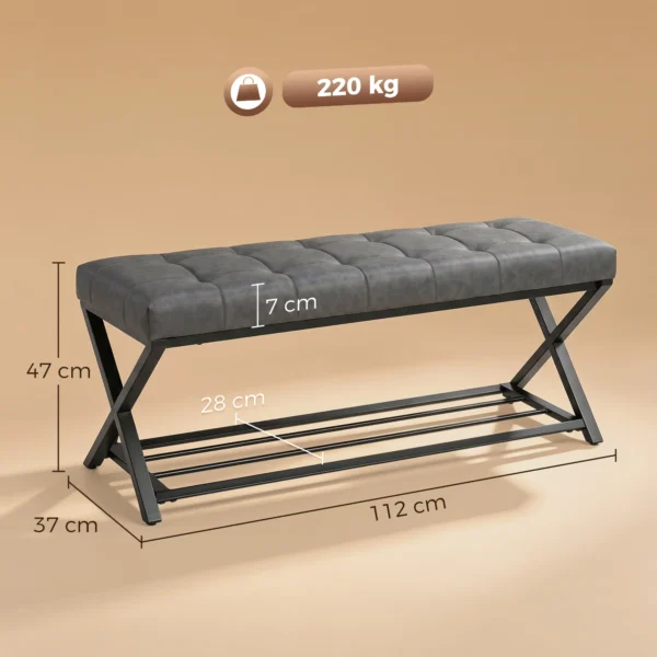 Schoenenbank, Entreebank Met Kunstleren Bekleding, Opslag Tot 220 Kg Voor Hal, Entree, 112 X 37 X 47 Cm, Donkergrijs