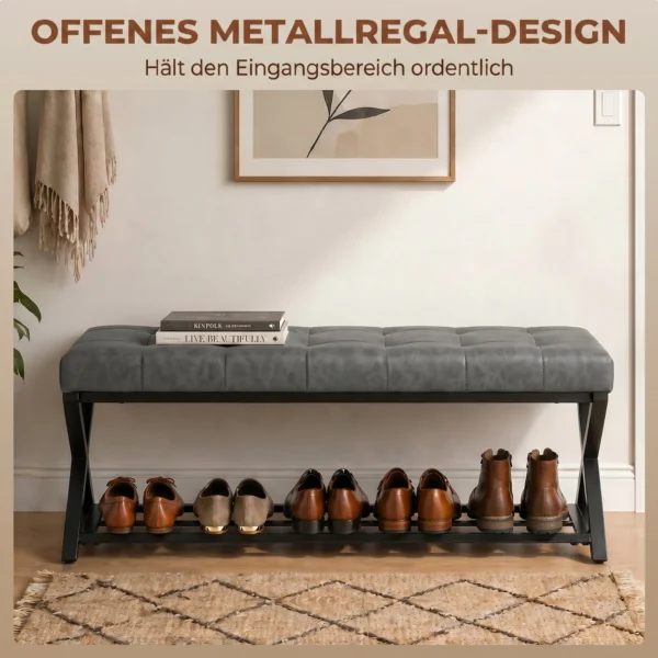 Schoenenbank, Entreebank Met Kunstleren Bekleding, Opslag Tot 220 Kg Voor Hal, Entree, 112 X 37 X 47 Cm, Donkergrijs