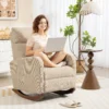 Schommelstoel, Gestoffeerde Schommelstoel Met Corduroy Stof, Zijzakken Voor Woonkamer, Slaapkamer, Beige