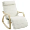Schommelstoel Met Massage, Verwarming, Hoofdsteun & Voetensteun, Fluweelbekleding, Relaxfauteuil, Crèmewit