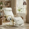 Schommelstoel Met Massage, Verwarming, Hoofdsteun & Voetensteun, Fluweelbekleding, Relaxfauteuil, Crèmewit
