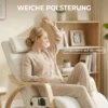 Schommelstoel Met Massage, Verwarming, Hoofdsteun & Voetensteun, Fluweelbekleding, Relaxfauteuil, Crèmewit