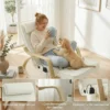 Schommelstoel Met Massage, Verwarming, Hoofdsteun & Voetensteun, Fluweelbekleding, Relaxfauteuil, Crèmewit