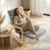 Schommelstoel Met Massage, Verwarming, Hoofdsteun & Voetensteun, Fluweelbekleding, Relaxfauteuil, Lichtgrijs
