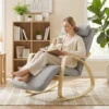 Schommelstoel Met Massage, Verwarming, Hoofdsteun & Voetensteun, Fluweelbekleding, Relaxfauteuil, Lichtgrijs