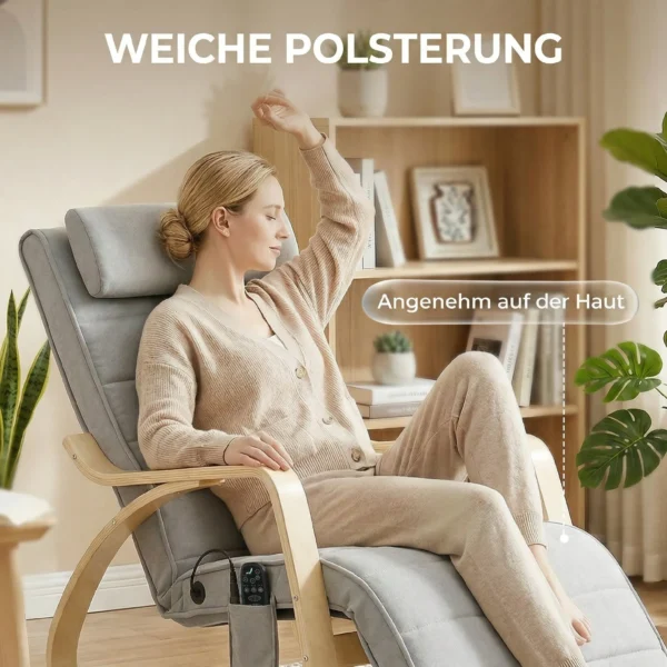 Schommelstoel Met Massage, Verwarming, Hoofdsteun & Voetensteun, Fluweelbekleding, Relaxfauteuil, Lichtgrijs