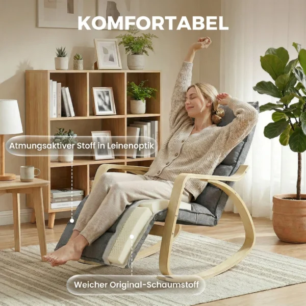 Schommelstoel Met Verstelbare Voetensteun, Gevoerde Relaxstoel, Grijs