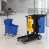 Schoonmaakkar, Rijdende Schoonmaakwagen Met 3 Planken, 70 Liter Vuilniszak, Mop Wringer Emmer, Blauw