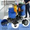 Schoonmaakkar, Rijdende Schoonmaakwagen Met 3 Planken, 70 Liter Vuilniszak, Mop Wringer Emmer, Blauw