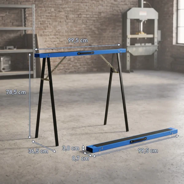 Set Van 2 Robuuste, Inklapbare Zaagbokken Van Metaal Voor Timmerwerk En Doe het zelf Projecten, Blauw En Zwart