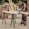 Set Van 2 Robuuste, Inklapbare Zaagbokken Van Metaal Voor Timmerwerk En Doe het zelf Projecten, Blauw En Zwart
