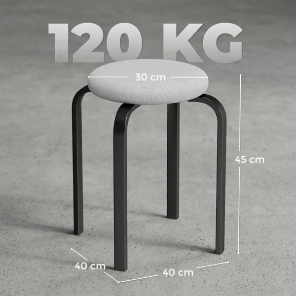 Set Van 4 Stapelbare Krukken, Moderne Gestoffeerde Ronde Krukken Zonder Rugleuning Voor Keuken, Eetkamer, Grijs
